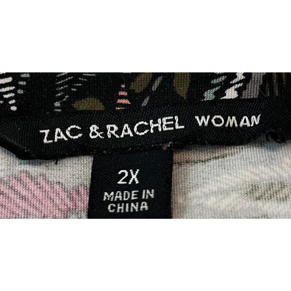 ZAC & RACHEL3/4 SLV PULL-OVER TUNIC BLOUSE, WOMENS, 2X-BLACK & MULTICOLOR FLORAL - Picture 8 of 10